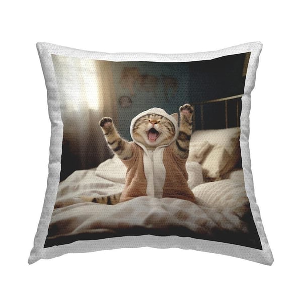 Stupell Industries Sleepy Yawning Cat Outdoor Printed Throw Pillow by RB