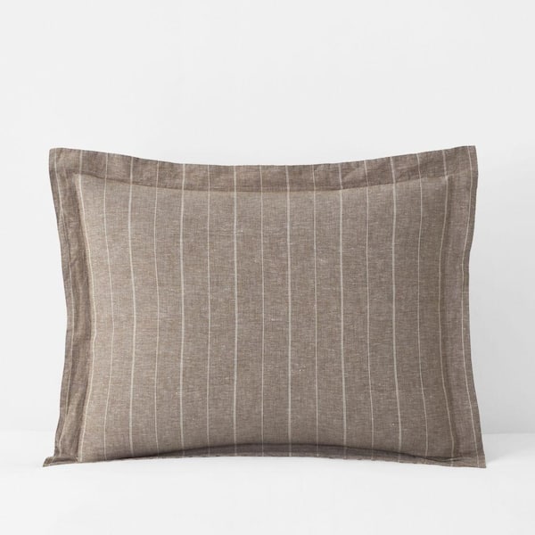Legends Hotel Washed Linen Cotton Yarn-Dyed Wide Stripe Dark Brown King Sham