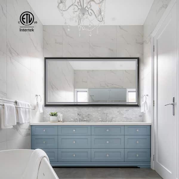 Interbath 60 in. W x 36 in. H Large Rectangular Framed Dimmable Wall Bathroom Vanity Mirror in Black