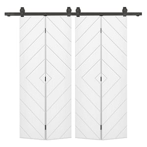 Diamond 44 in. x 80 in. White Painted MDF Modern Bi-Fold Double Barn Door with Sliding Hardware Kit