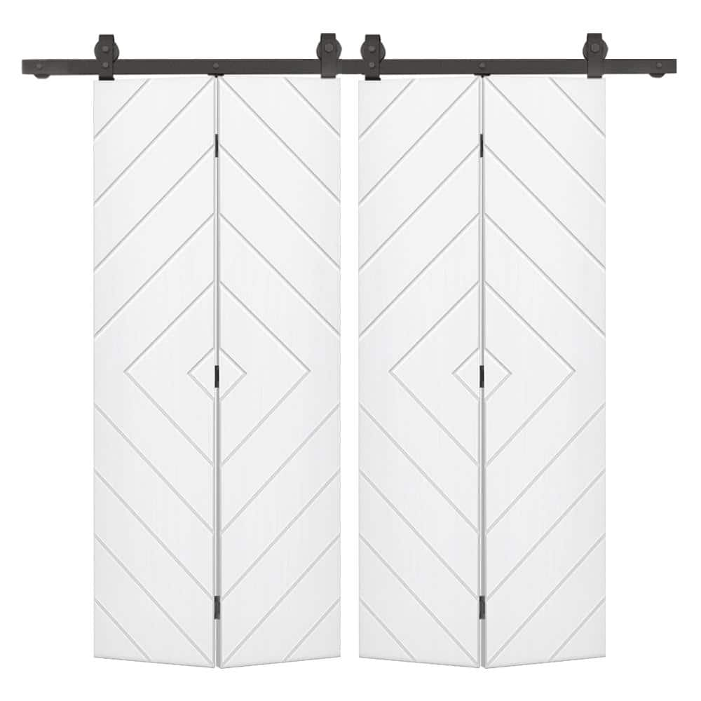 Diamond 48 in. x 80 in. White Painted MDF Modern Bi-Fold Double Barn Door with Sliding Hardware Kit -  CALHOME