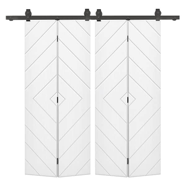 CALHOME Diamond 48 in. x 80 in. White Painted MDF Modern Bi-Fold Double Barn Door with Sliding Hardware Kit
