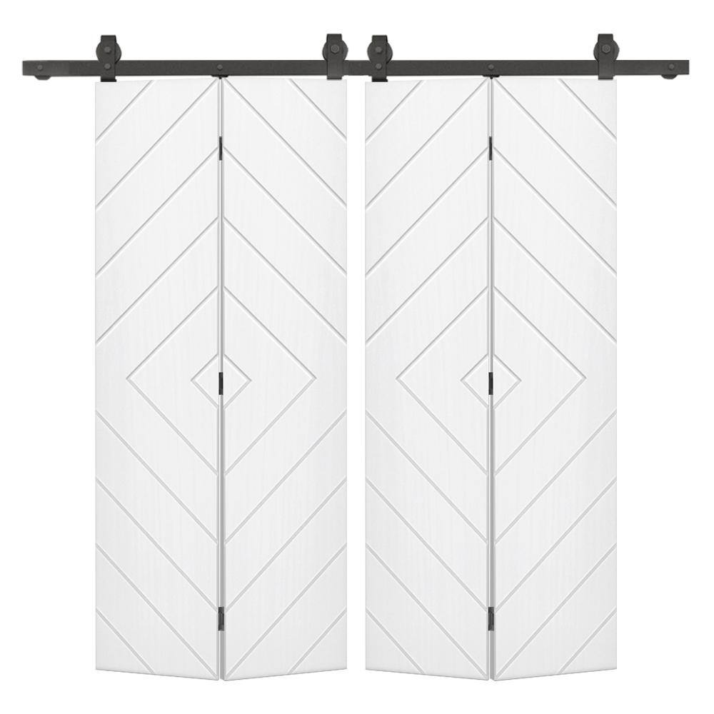 Diamond 56 in. x 80 in. White Painted MDF Modern Bi-Fold Double Barn Door with Sliding Hardware Kit price history on PriceWatchPro