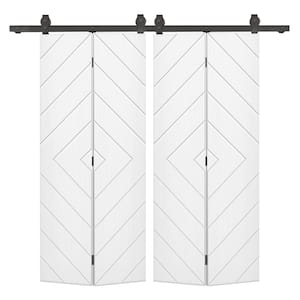 Diamond 56 in. x 80 in. White Painted MDF Modern Bi-Fold Double Barn Door with Sliding Hardware Kit
