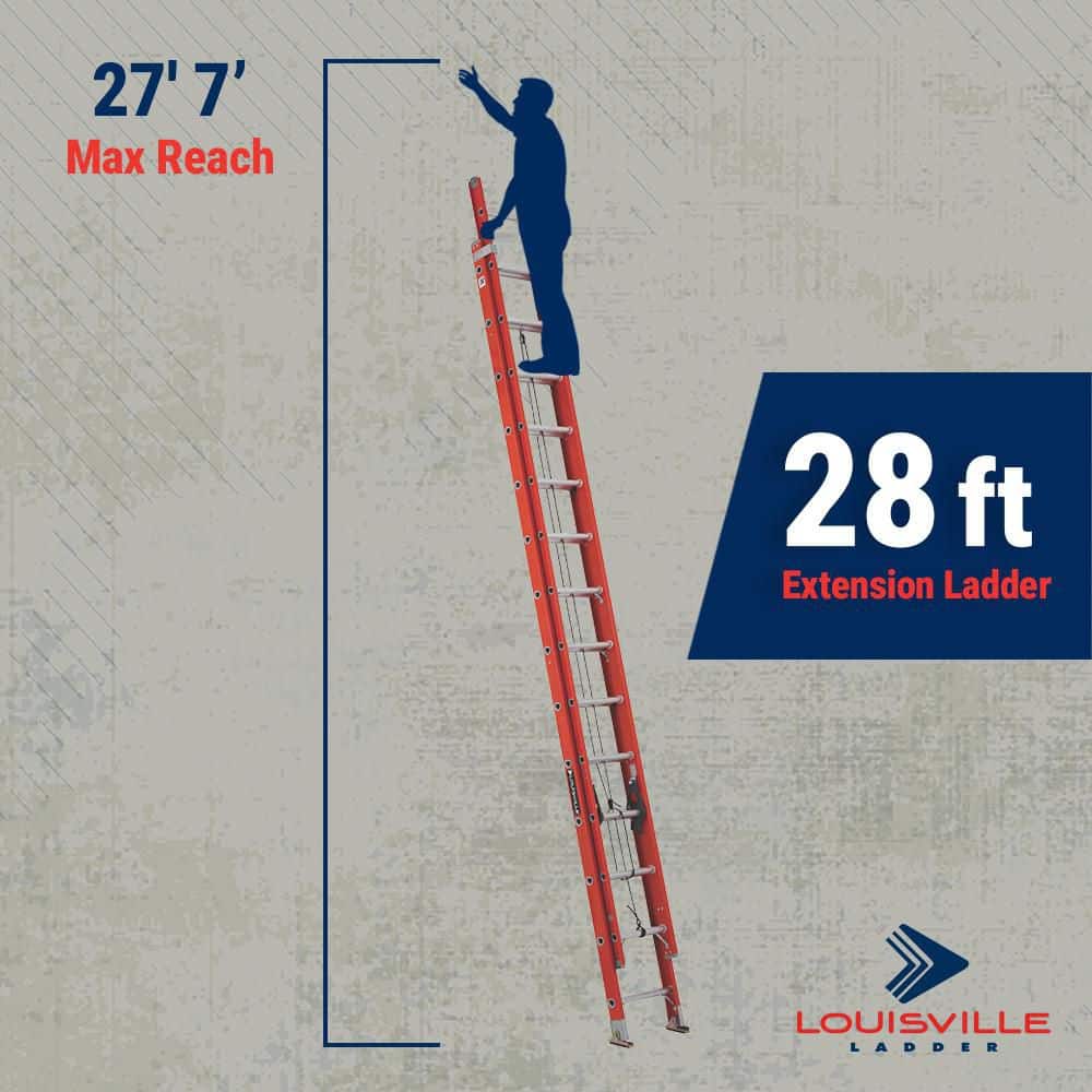 Louisville Ladder 28 ft. Fiberglass Extension Ladder with 300 lbs. Load Capacity Type 1A Duty Rating FE3228