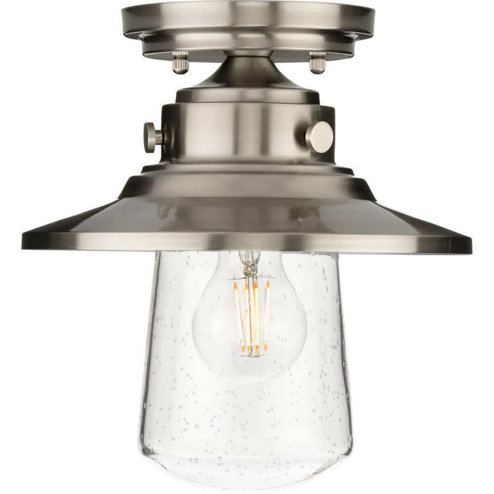 Tremont 9" Stainless Steel Outdoor Semi-Flush Mount Light with Seeded Glass