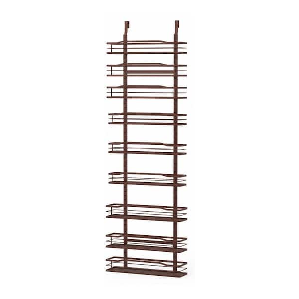 9-Tier 15.3 in. W x 4.9 in. D x 74.8 in. H Over The Door Metal Spice Rack Shelves for Kitchen, Home and Bathroom, Bronze