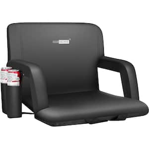 20 in. W Black Reclining Stadium Seat Chair with Padded Backrest, Armrests and 2-Pockets