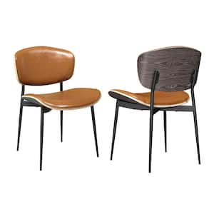 Iya Brown Faux Leather Dining Side Chair with Metal Frame, Set of 2
