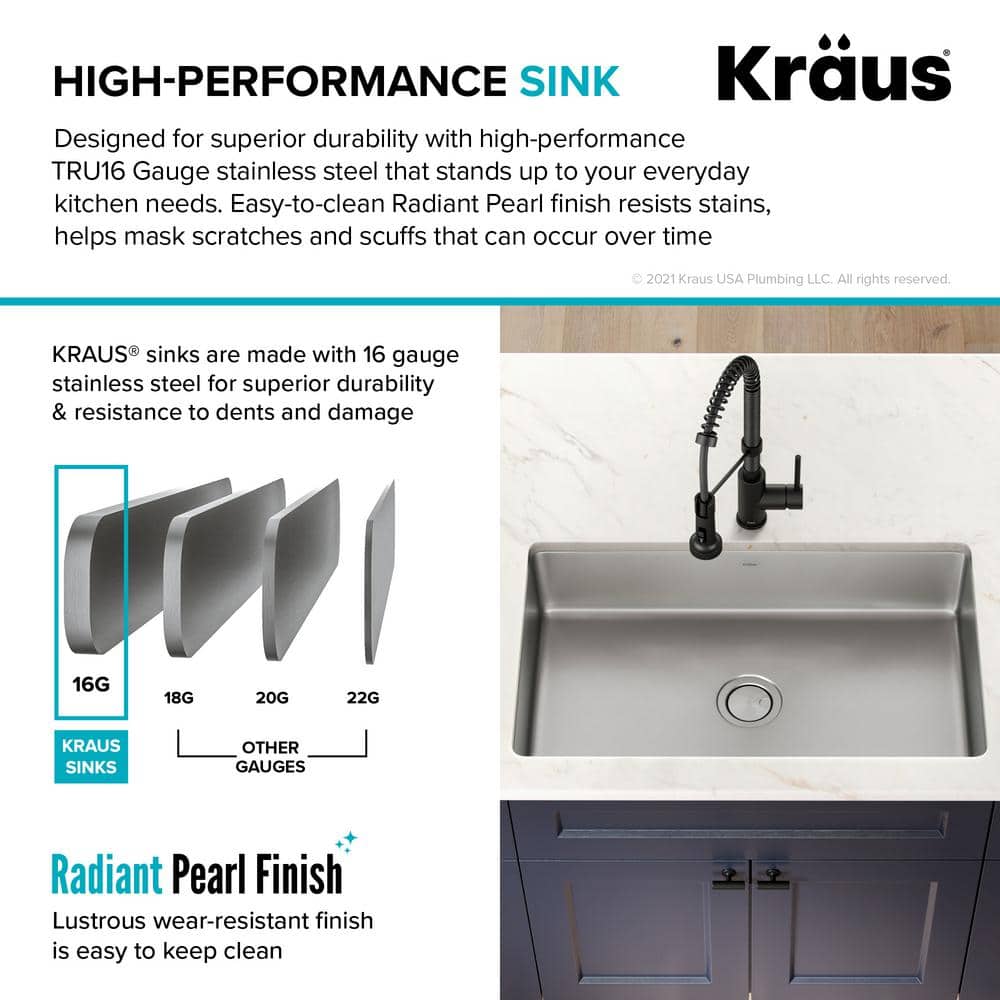 Dex 32-inch Stainless Steel Single Bowl Undermount Kitchen Sink
