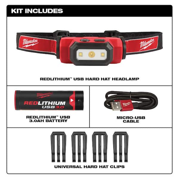 Milwaukee 475 Lumens LED REDLITHIUM USB Hard Hat Headlamp 2111-21