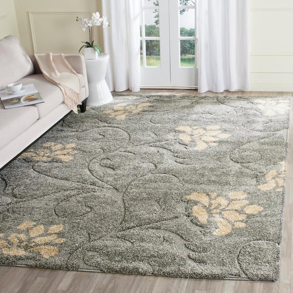Florida Shag Gray/Beige 8 ft. x 10 ft. Floral Area Rug