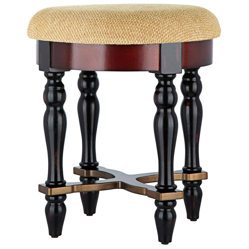Grand Duchess Walnut and Black Solid Wood Accent Stool
