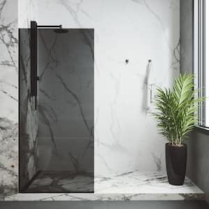 Zenith 34 in. W x 74 in. H Frameless Fixed Shower Screen Door in Matte Black with 3/8 in. (10mm) Black Tint Glass