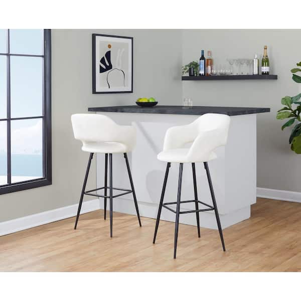 Lumisource Margarite 30 in. Cream Faux Leather and Black Metal Fixed-Height Barstool (Set of 2)