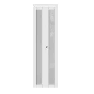 24 in. x 80 in. 1-Lite Tempered Frosted Glass Solid Core White Finished MDF Interior Closet Bi-Fold Door with Hardware