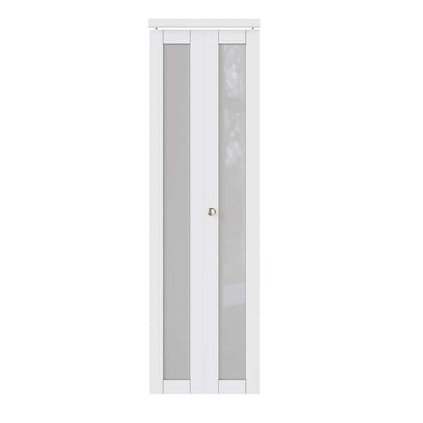 ARK DESIGN 24 in. x 80 in. 1-Lite Tempered Frosted Glass Solid Core White Finished MDF Interior Closet Bi-Fold Door with Hardware