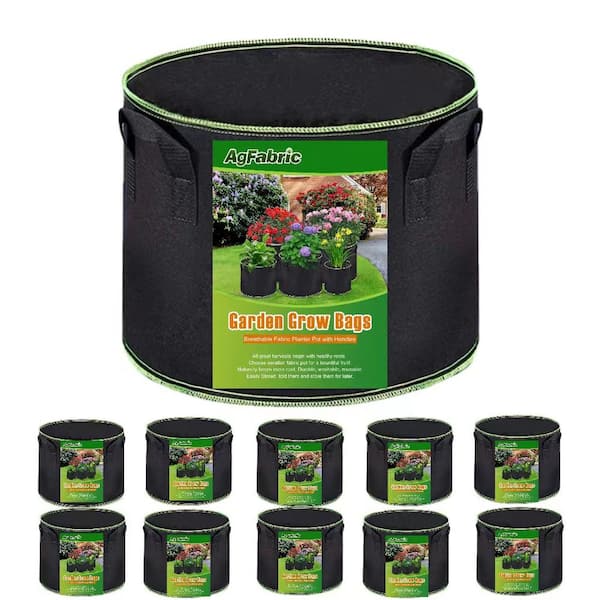 Agfabric 11.8 in. Dia x 9.85 in. H 5 Gal. Green Edge Garden Grow Bags for Plants, Potato, Tomato, Vegetable and Fruit (10-Pack)
