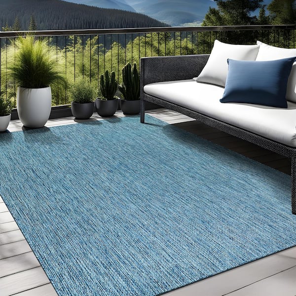 8 X 10 Aqua Aloha Washable Solid Indoor Outdoor Area Rug