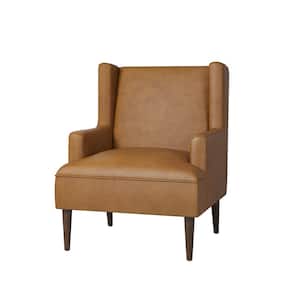 Jeremias Camel Vegan Leather Accent Chair with Solid Wood Legs