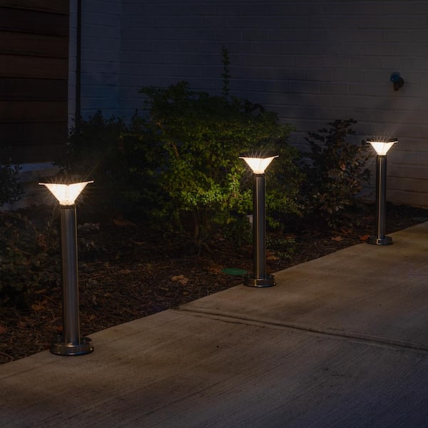 Luxor Stainless 50 Lumen Steel Black Bollard Solar Light Waterproof Outdoor Landscape Garden Pathway with Warm White LED