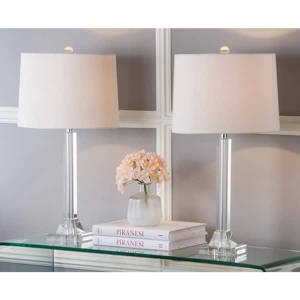 Tyrone 27 in. Clear Crystal Column Table Lamp with White Shade (Set of 2)