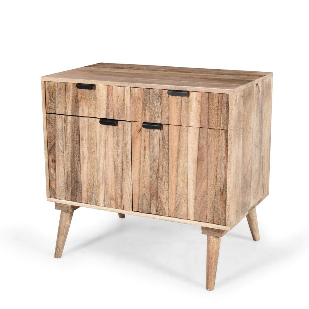 Natural Mango Wood Cabinet with Black Hardware and Drawers