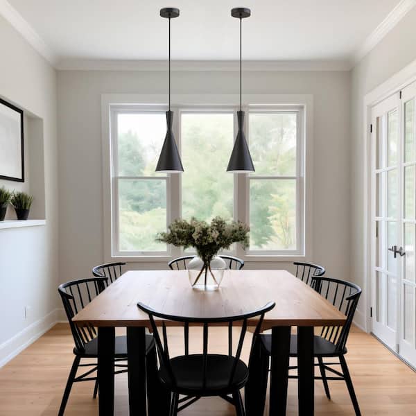 1-Light Cone Matte Black Island Pendant Light for Cafe, Bar, Restaurant, Kitchen, Minimalist Modern Nordic Chandelier
