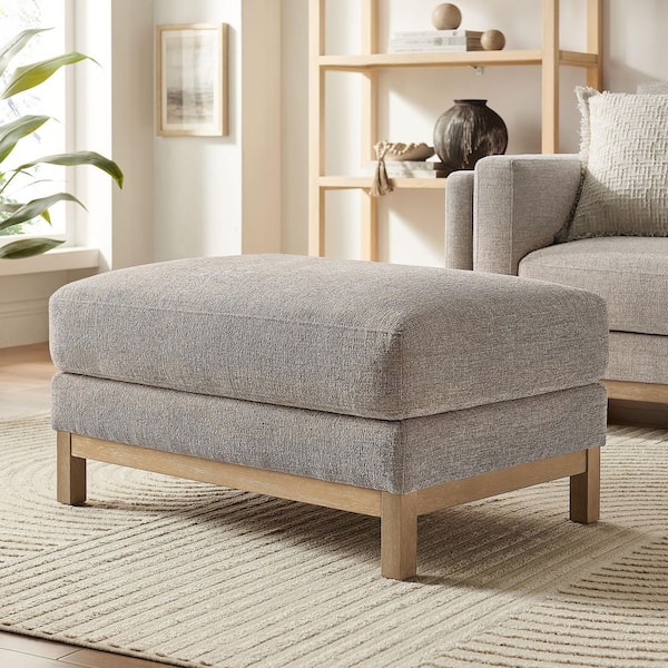 Roscoe Chenille Fabric Ottoman in Pewter