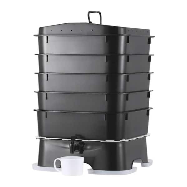 SKYSHALO 5-Tray Worm Composter, 50 l Worm Compost Bin Outdoor and Indoor, for Recycling Food Waste, Worm Castings, Worm Tea