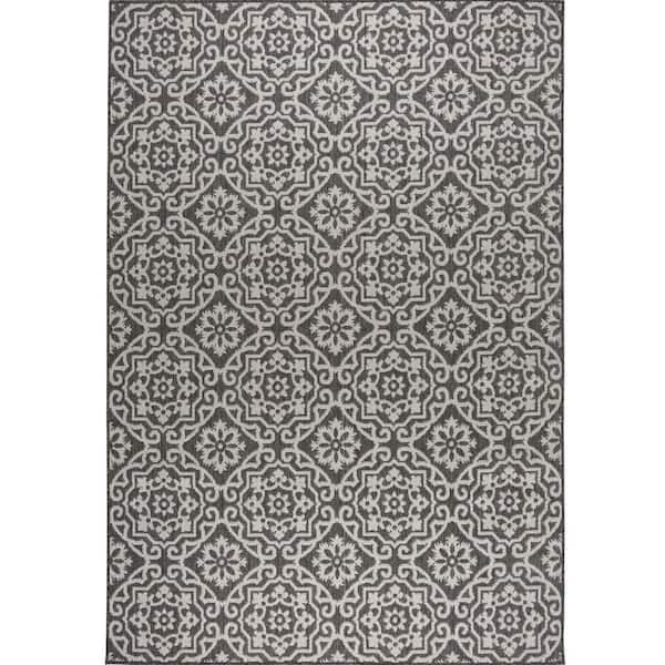Patio Country Danica Black/Gray 6 ft. x 9 ft. Geometric Indoor/Outdoor Area Rug
