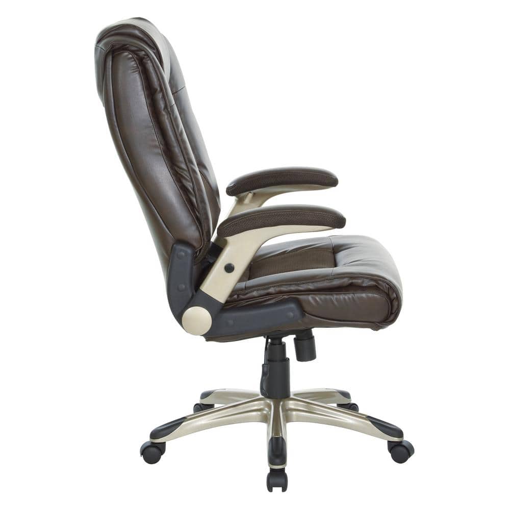 Espresso Executive Leather Office Chair with Adjustable Arms