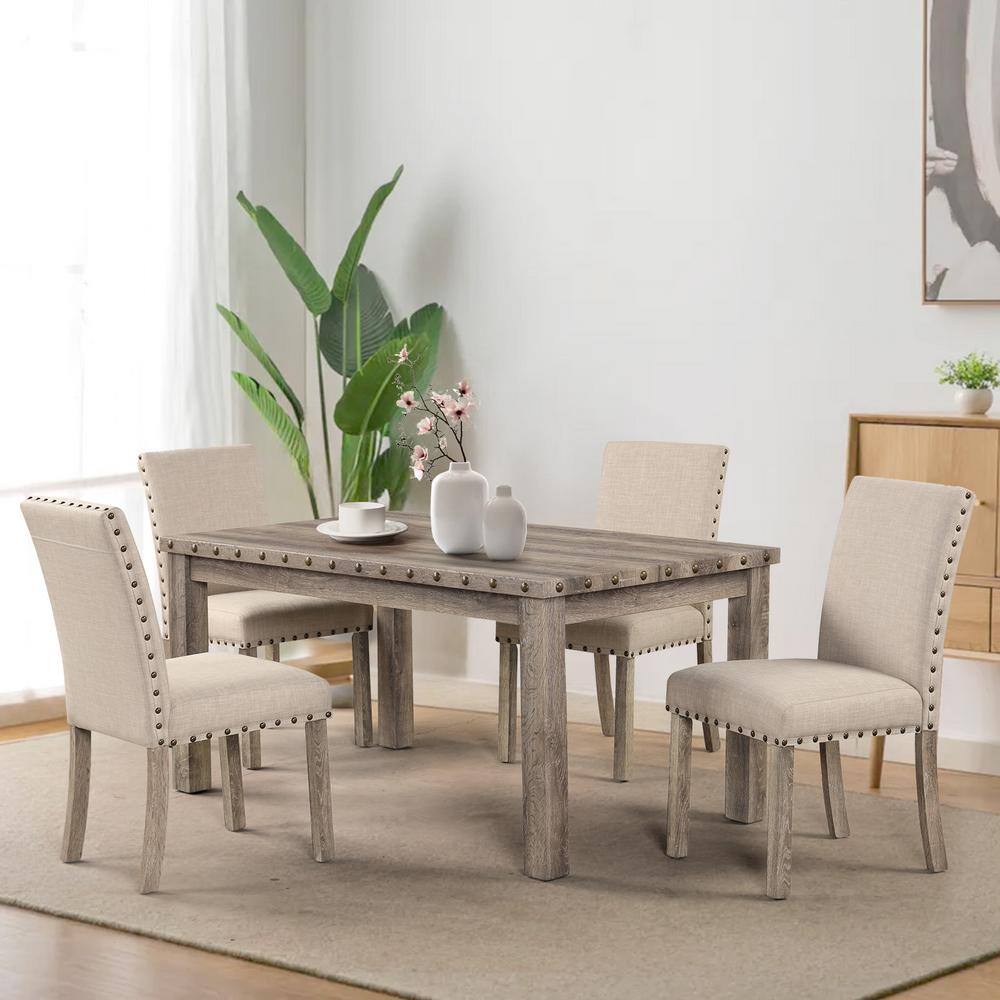 Morden Fort 5-Pieces Rectangular Wood Tone Wooden Top Dining Table Set ...