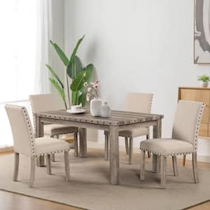5-Pieces Rectangular Wood Tone Wooden Top Dining Table Set 4 Seats