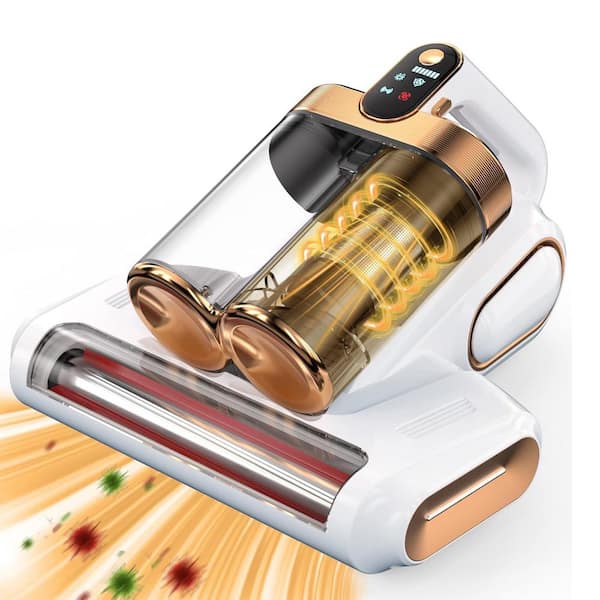 Bagless Cordless HEPA Filter Handheld Vacuum for Mattress and Sofa in White with UV-C Light and Dual Dust Bins