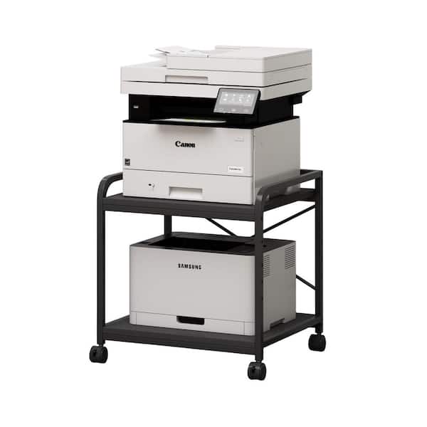 2 Tier 20 Inch Deep Under Desk Printer Stand with Height Adjustable Shelf and Wheels for Home Office Black
