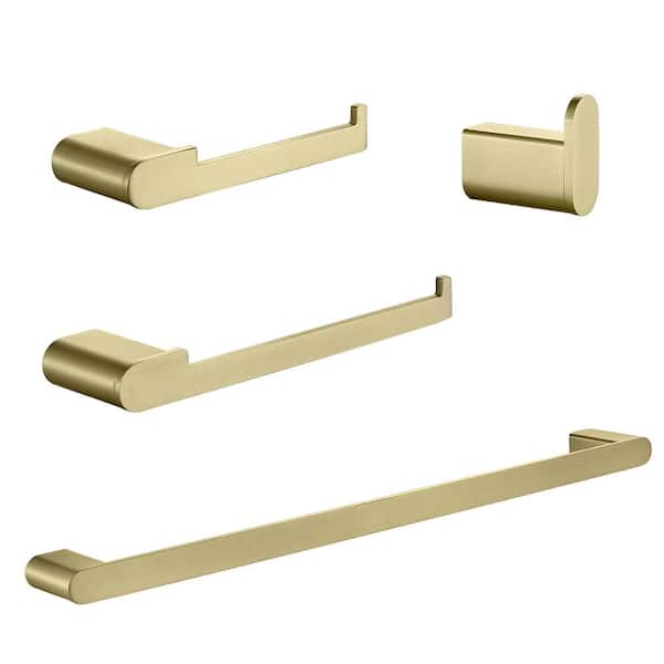 Aurora Decor AFA 4-Piece Bath Accessory Set with Towel Bar Robe Hook Toilet Roll Paper Holder Hand Tower Holder in Brushed Gold