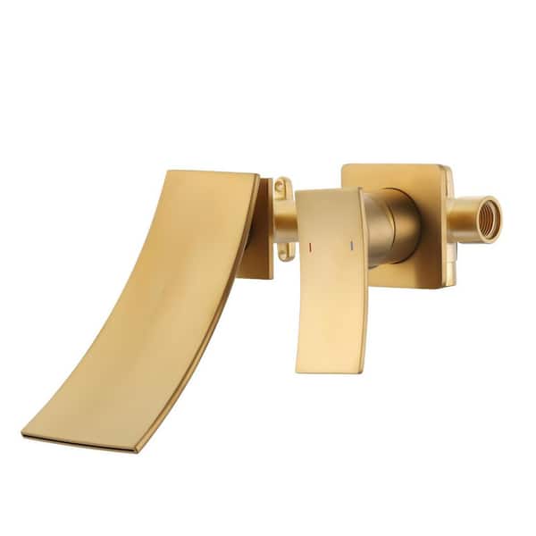 AVITAS Brass Single Handle Wall Mounted Bathroom Sink Faucet, Waterfall Bathroom Basin Faucet in Brushed Gold