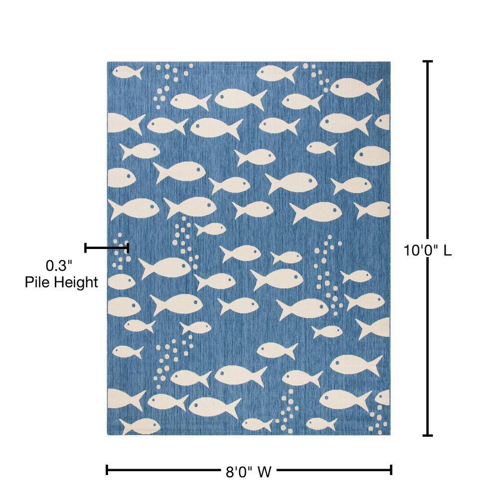 Courtyard Navy/Beige 9 ft. x 12 ft. Transitional Multi-Fish Solid Color Indoor/Outdoor Area Rug - thumbnail 3