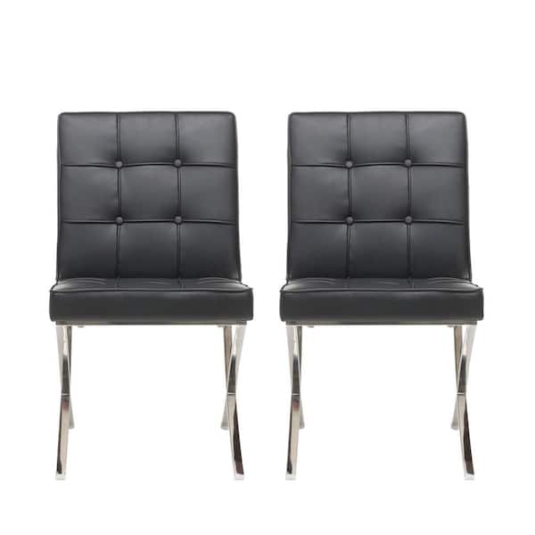 Noble House Dakota Black Leather Tufted Dining Chairs (Set of 2)