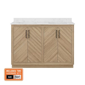 Huckleberry 48 in. W x 19 in. D x 34 in. H Double Sink Bath Vanity in Weathered Tan with White Engineered Marble Top