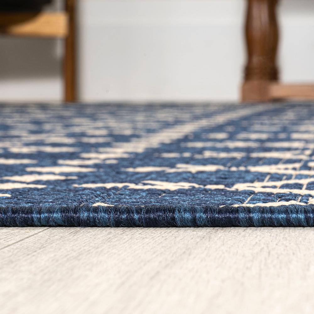 Boho-Chic Moroccan Tribal Navy/Beige Synthetic Area Rug