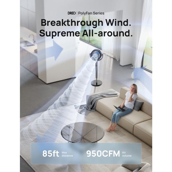 7 in. Adjustable Pedestal Floor Fan w/Remote, 8-Speeds, 25 dB, 8 Hr Timer, 35-40 in. Adj. Ht, 120° 3D Oscillation, Black