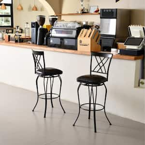 Wichita 30 in.Black High Back Metal Frame Swivel Bar Stool With Faux Leather Cushioned Seat(Set of 2)