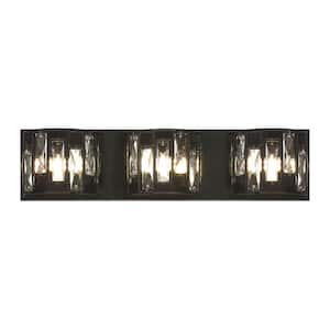 22 in. 3-Light Matte Black LED Vanity Light with Clear Glass