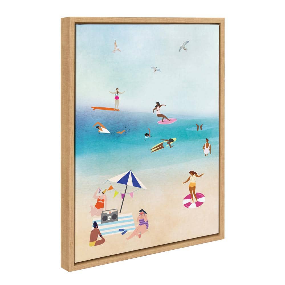 Beach Scene Multicolor Canvas Print with Natural Frame, 18x24