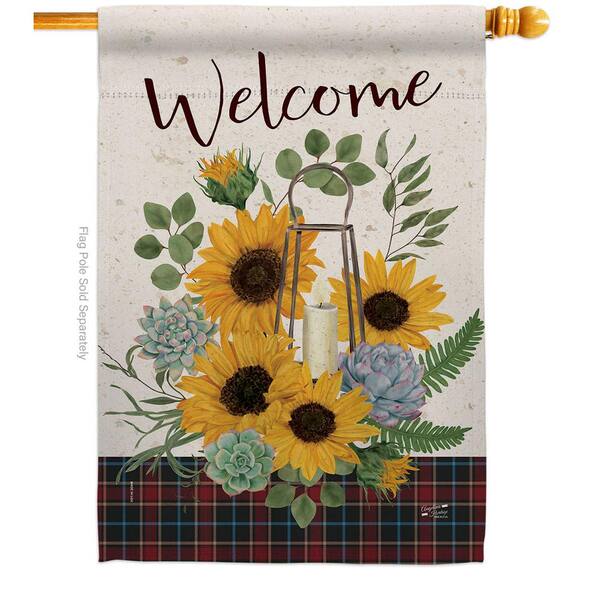 Welcome Sunflowers and Fall Leaves Large House Flag 28" X 40" 