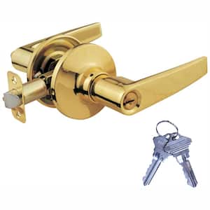 Brass Plated Light Commercial Duty Entry Door Handle Lock Set with 6 Keys Total, (3-Pack, Keyed Alike)
