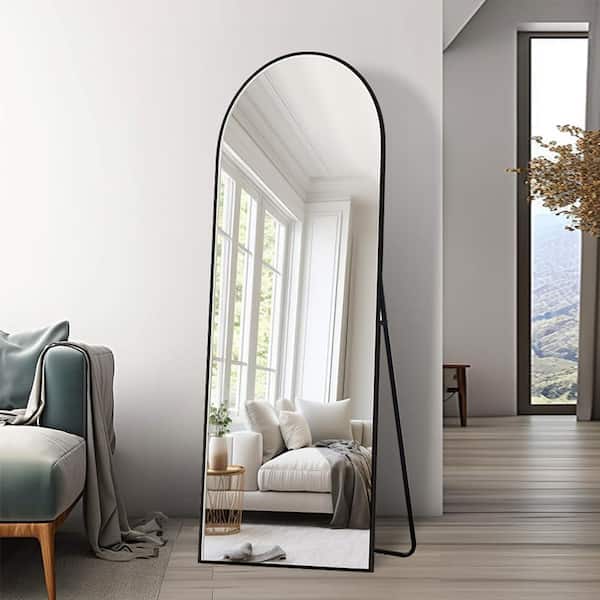 Unbranded 22 in. W x 65 in. H inch Metal Arch Stand Full Length Mirror in Black