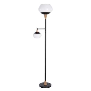 Linton 71.375 in. Oil Rubbed Bronze with Wood Accents Torchiere Floor Lamp